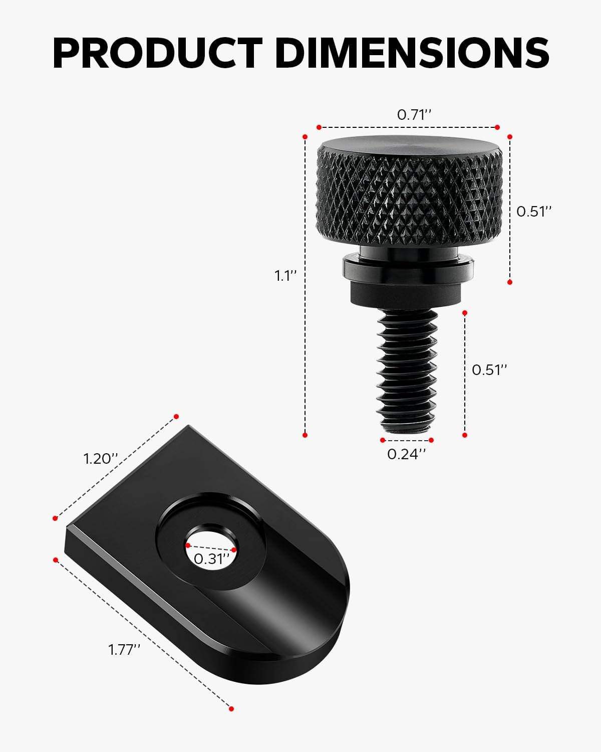 Amazicha Black Aluminum Seat Bolt & Tab Cover — 1/4-20