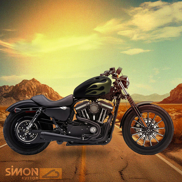 BLACK OLIVE GREEN FLAMES - Iron - SimonKustom