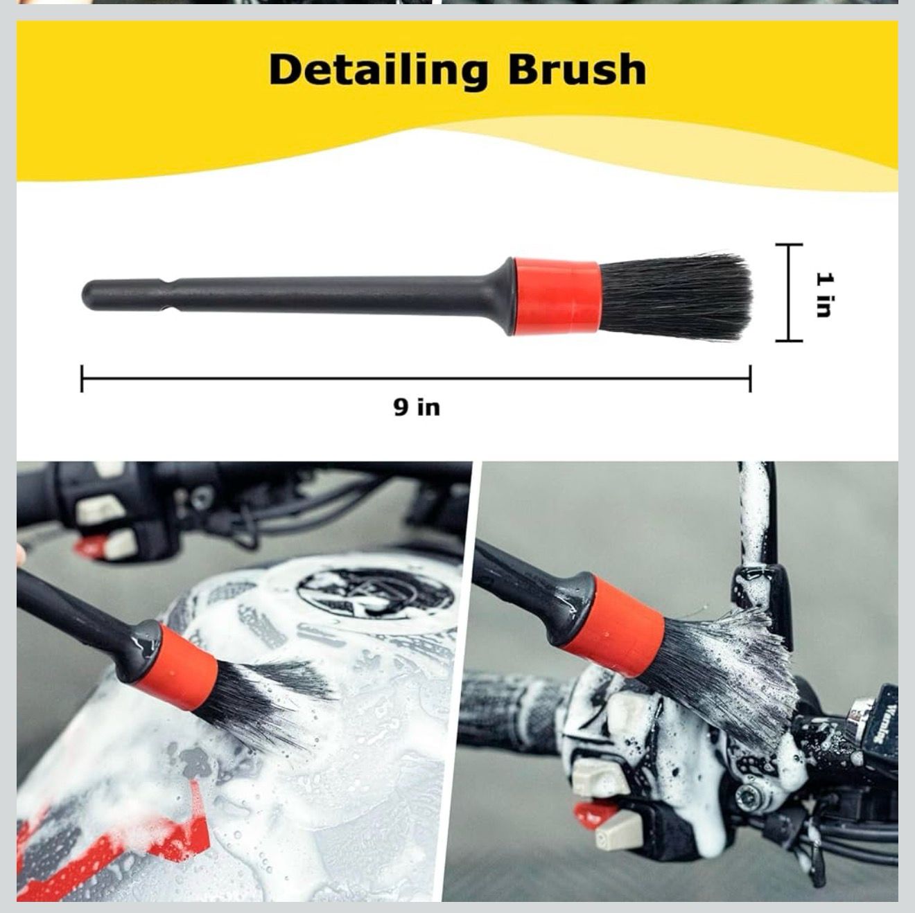 Motorcycle Cleaning Kit 6 Pack with Easy Reach Brush,Tire Brush,Wool Wash Mitt,Chain Brush,Detailing Brush and Microfiber Towel for Cleaning Motorcycle Mudguard,Rims,Exhaust,Frame