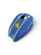 Blue Heritage 120 Tank Cover — gloss blue, yellow pinstripes and top crest